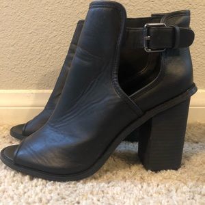 Chunky Black Leather Bootie Heels